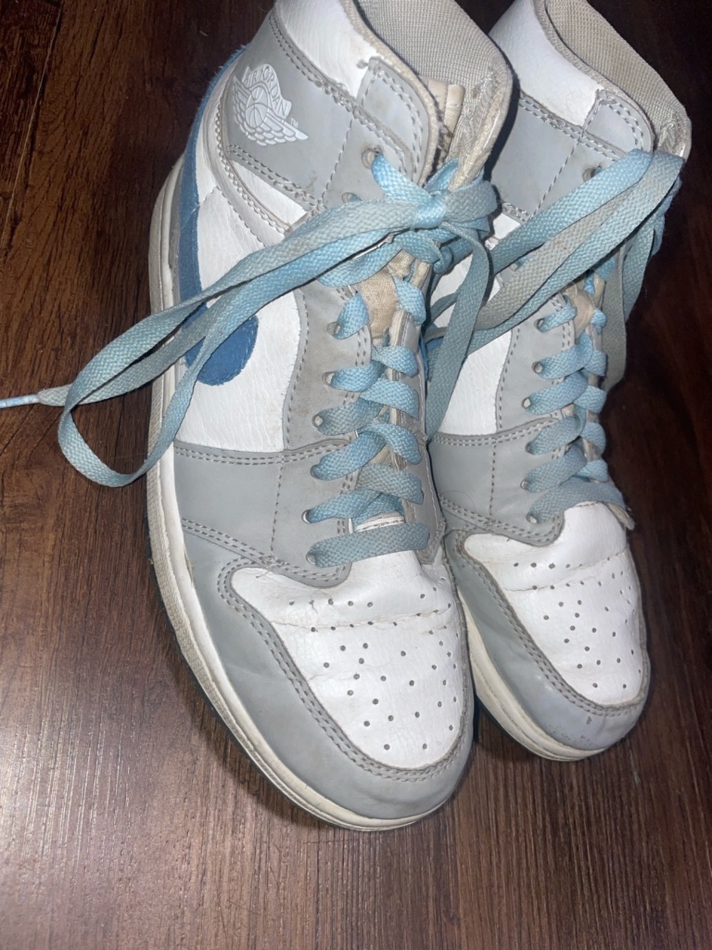 Nike Air Jordan 1 High Top Sneakers - White, Gray & Light Blue - Picture 6 of 6